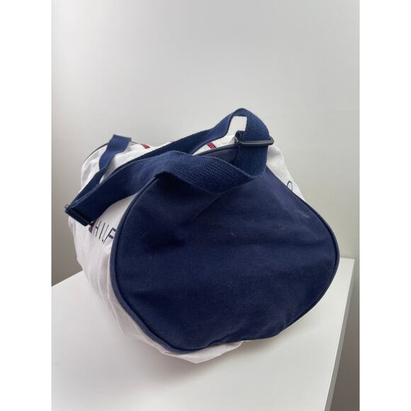 TOMMY HILFIGER Canvas Spellout Duffle Bag White Blue Weekender Sports Travel VTG - Picture 7 of 7